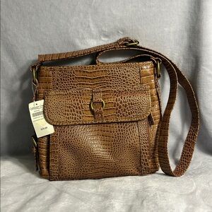 Coldwater Creek Tan Crocodile Embossed Crossbody Bag